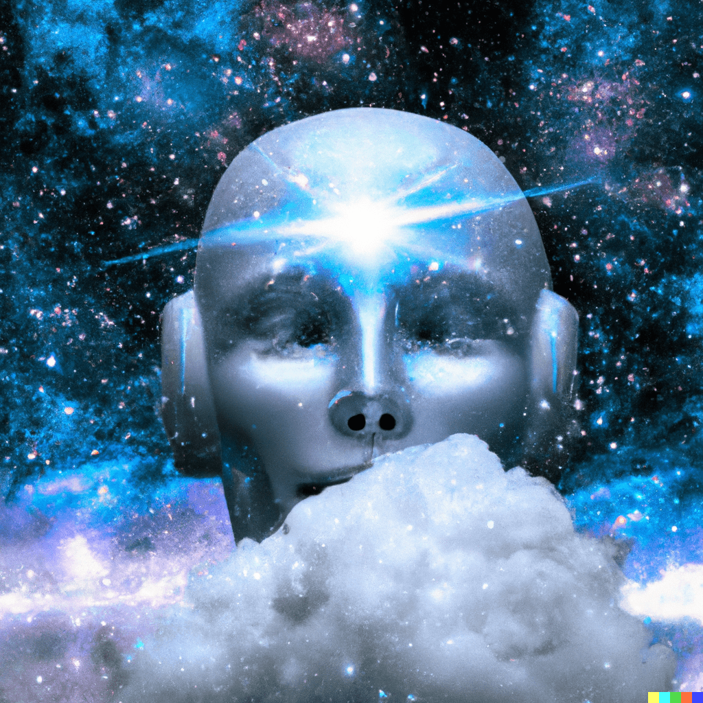 DALL·E 2023-01-31 20.11.01 - robot AI with a brain in a nebula